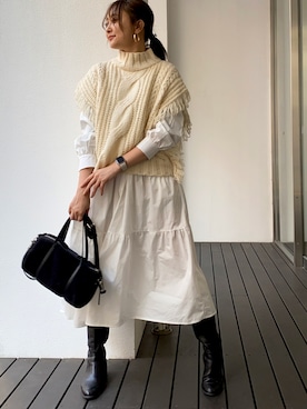 「each（イーチ）のアイテム（シャツワンピース）」を使った、kumi_pressさん（レディース・163cm）の冬コーディネート