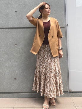 「半袖ジャケット」｜「アイテム（ノーカラージャケット）」を使った、kumi_pressさん（レディース・163cm）の夏コーディネート