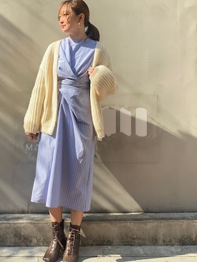 「each（イーチ）のアイテム（シャツワンピース）」を使った、kumi_pressさん（レディース・163cm）の春コーディネート