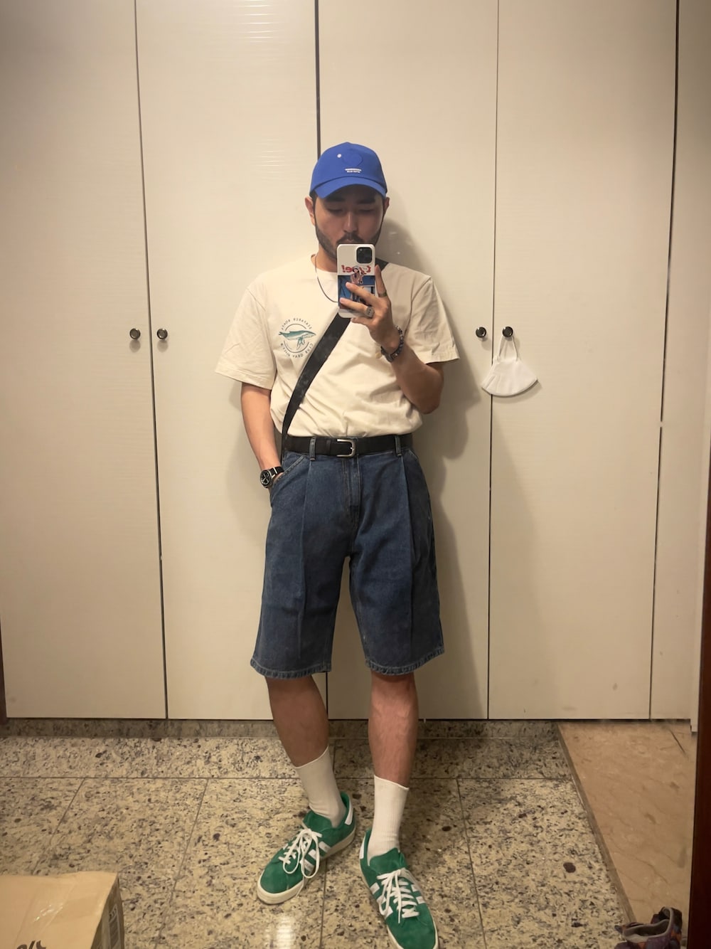 「summer、boy、出勤コーデ、韓国ファッション」｜「ADER errorのアイテム（キャップ、ブルー系）」を使った、Kimnerdさん（メンズ・172cm）の夏コーディネートの1枚目の写真