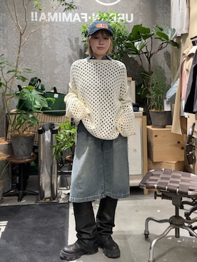 「THE GOODLAND MARKET（ザグッドランドマーケット）の『別注』MidiUmi x THE GOODLAND MARKET　LACE KNIT PO（ニット/セーター、ホワイト系）」を使った、YUIさん（レディース・164cm）の春コーディネート