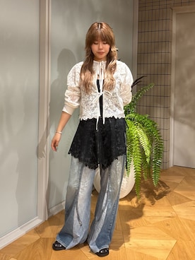 「THE GOODLAND MARKET（ザグッドランドマーケット）のcwtch　ORGANIC COTTON 2WAY BLOUSE（シャツ/ブラウス、ホワイト系）」を使った、YUIさん（レディース・164cm）の夏コーディネート