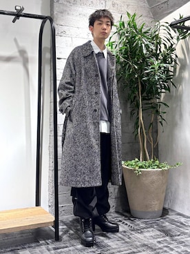 「アイテム（ステンカラーコート）」を使った、miuraaaさん（メンズ・175cm）の冬コーディネート