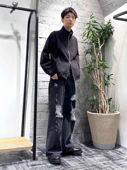 HARE ワイド ダメージ デニムパンツ ブラック HARE ヨゴレダメージデニム
