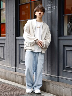 「JUNRED（ジュンレッド）のアイテム（MA-1）」を使った、加藤元気さん（メンズ・177cm）の秋コーディネート