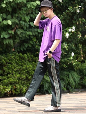 「PBLIM（ページボーイリム）のアイテム（Tシャツ/カットソー）」を使った、加藤元気さん（メンズ・177cm）の夏コーディネート