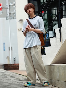 「Y-3（ワイスリー）のアイテム（サンダル）」を使った、加藤元気さん（メンズ・177cm）の夏コーディネート