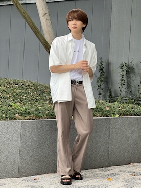 「Adoon plain（アドーンプレーン）のアイテム（シャツ/ブラウス）」を使った、加藤元気さん（メンズ・177cm）の夏コーディネート