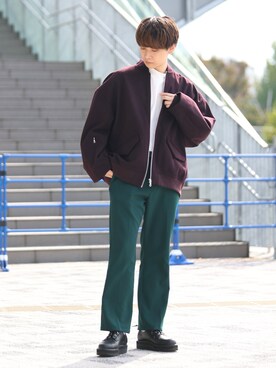 「shiki tokyo（シキトウキョウ）のアイテム（MA-1）」を使った、加藤元気さん（メンズ・177cm）の秋コーディネート