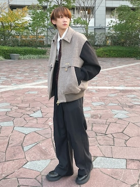 「服とコスメでなりたい自分に」｜「アイテム（ブルゾン）」を使った、加藤元気さん（メンズ・177cm）の冬コーディネート