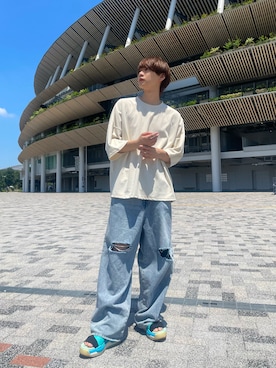 「Y-3（ワイスリー）のアイテム（サンダル）」を使った、加藤元気さん（メンズ・177cm）の夏コーディネート