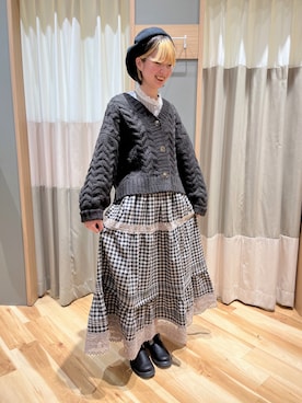 「ケーブルカーディガン」｜「アイテム（その他シューズ）」を使った、kahoさん（レディース・161cm）の冬コーディネート