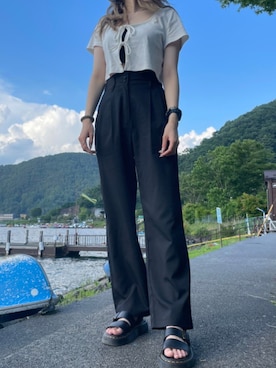「LVEU.（ラブユ.）のアイテム（セットアップ）」を使った、chamiさん（レディース・160cm）の夏コーディネート