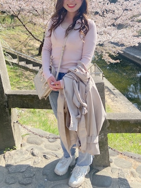 「JUNOAH（ジュノア）のアイテム（トレンチコート）」を使った、ハナミズキさん（レディース・154cm）の春コーディネート