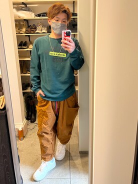 「glamb（グラム）のアイテム（カーゴパンツ）」を使った、ぐっちさん（メンズ・165cm）の春コーディネート