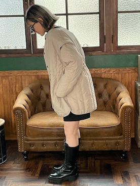 「秋トレンド2021」｜「アイテム（ダウンジャケット/コート）」を使った、はたなおさん（レディース・158cm）の秋コーディネート