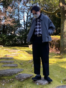 「DRIES VAN NOTEN（ドリスヴァンノッテン）のアイテム（スリッポン）」を使った、Seppさん（メンズ・173cm）の冬コーディネート