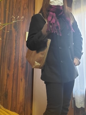 「Honeys（ハニーズ）のアイテム（ピーコート）」を使った、ayoumu(まる)さん（レディース・170cm）の冬コーディネート