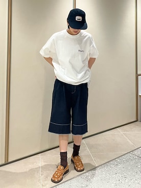 「THE GOODLAND MARKET（ザグッドランドマーケット）のcwtch　ORGANIC DENIM HARF PANTS（デニムパンツ、ブルー系）」を使った、anonさん（レディース・165cm）の春コーディネート