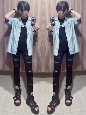 「アイテム（ピアス（片耳用）、ブルー系）」を使った、NNTNさん（レディース・163cm）の夏コーディネート