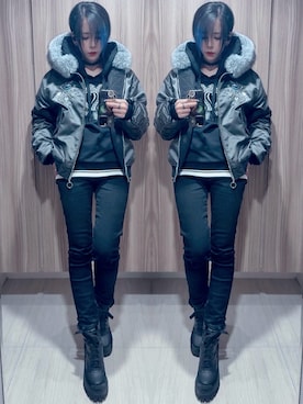 「アイテム（ジャケット/アウター、グレー系）」を使った、NNTNさん（レディース・163cm）の冬コーディネート