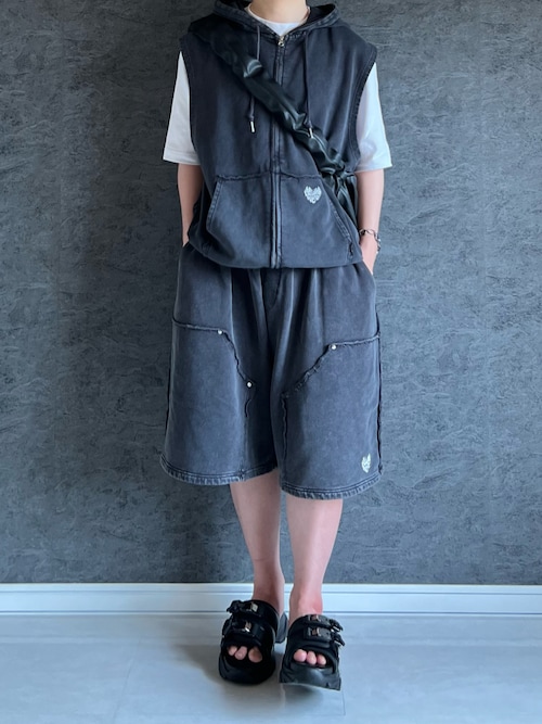StartingOver ワンポイント刺繍 ノースリーブ パーカー セットアップ セール】one point sleeveless zip hoodie/ワンポイント刺繍
