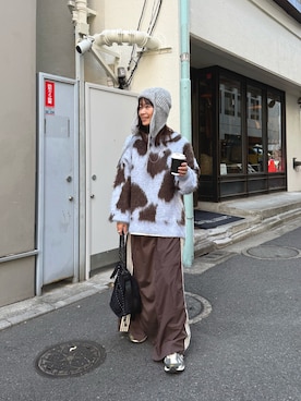 「アイテム（ニットキャップ/ビーニー、グレー系）」を使った、ayummiyuさん（レディース・164cm）の冬コーディネート