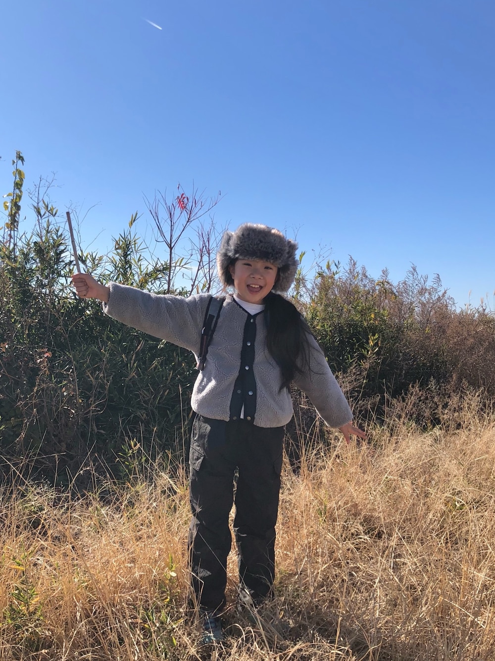 「冬コーデ、アウトドアスタイル、アウトドアコーデ、登山、ハイキング、franklinclimbing、アウトドア」｜「Franklin Climbingの【KIDS】【Franklin Climbing】FOREHEAD FUR CAP（キャップ、ブラック系）」を使った、ayummiyuさん（レディース・164cm）の冬コーディネートの1枚目の写真