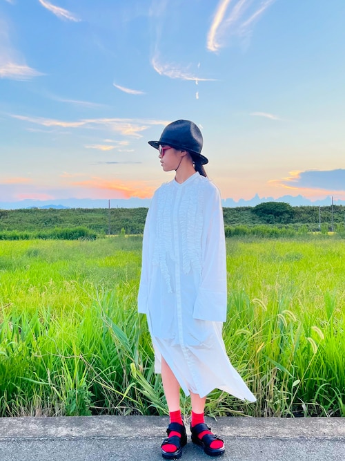 セール】ナイロンフリルシャツワンピースLS 145391（シャツ