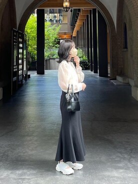 「nuguのアイテム（シャツ/ブラウス、ベージュ系）」を使った、チカさん（レディース・152cm）の夏コーディネート