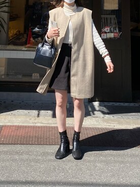 「sheinのアイテム（パンツ、ブラック系）」を使った、チカさん（レディース・152cm）の春コーディネート