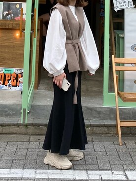 「tiptop（ティップトップ）の【web限定アイテム】 ボリュームショルダー2wayブラウス（シャツ/ブラウス、ホワイト系）」を使った、チカさん（レディース・152cm）の春コーディネート