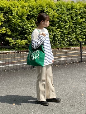 「NEUNA（ヌナ）のウールタッチカットソーセンタープレススラックスパンツ（スラックス、ホワイト系）」を使った、チカさん（レディース・152cm）の春コーディネート