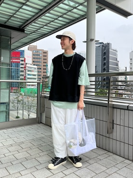 「WHIMSIC（ウィムジック）のアイテム（キャップ）」を使った、maitoさん（メンズ・172cm）の夏コーディネート