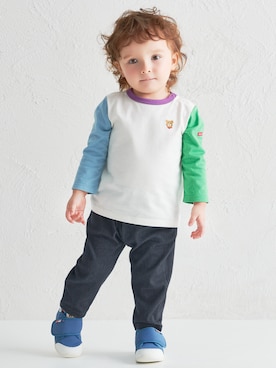 「HOT BISCUITS（ホットビスケッツ）のセカンドベビーシューズ（スニーカー、ブルー系）」を使った、ミキハウス ホットビスケッツ店さん（キッズ・80cm）の冬コーディネート