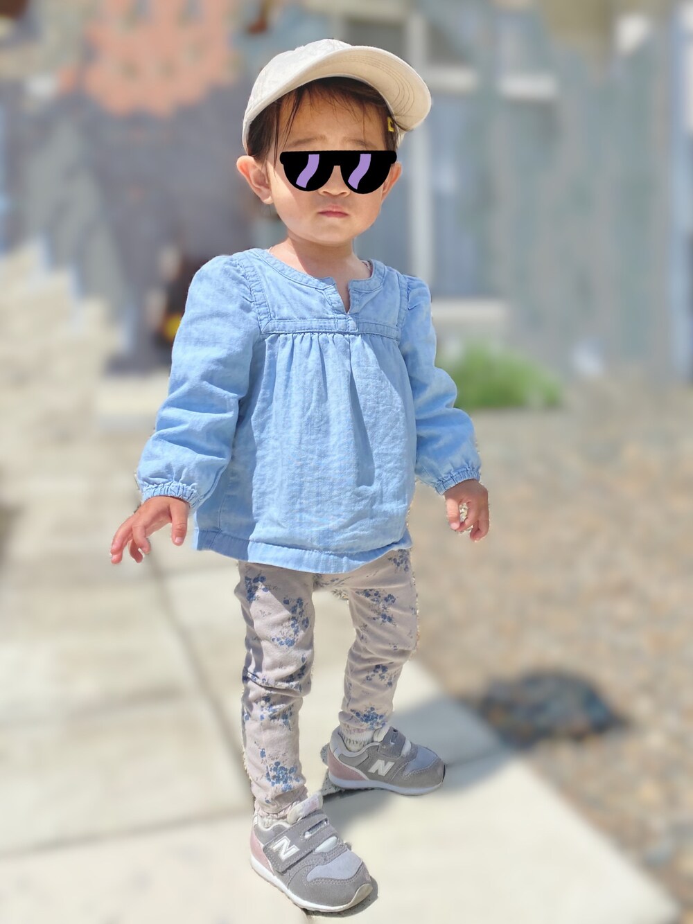 「女の子コーデ、1歳4ヶ月、キッズファッション、babcode、1歳、キャップコーデ、バースデイ、ZARA KIDS」｜「no brandのアイテム（キャップ、ホワイト系）」を使った、Raviさん（キッズ・80cm）の夏コーディネートの1枚目の写真