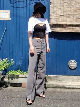 「クロップドトップス」｜「アイテム（キャミソール）」を使った、マリアさん（レディース・159cm）の夏コーディネート