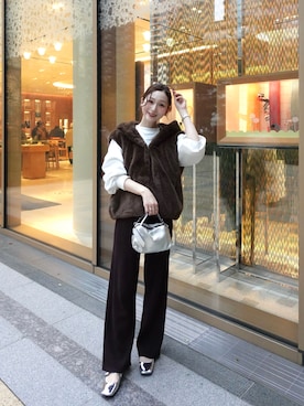 「アイテム（ベスト）」を使った、sakiさん（レディース・158cm）の秋コーディネート