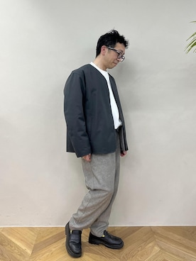 「ADAM ET ROPE'（アダムエロペ）のポンチ ドロップショルダー キックバック ロングスリーブTee / 高機能ストレッチ / ロングシーズン着用可能（Tシャツ/カットソー）」を使った、Yuuki Mizさん（メンズ・165cm）の春コーディネート