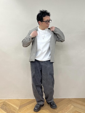 「ADAM ET ROPE'（アダムエロペ）のポンチ ドロップショルダー キックバック ロングスリーブTee / 高機能ストレッチ / ロングシーズン着用可能（Tシャツ/カットソー）」を使った、Yuuki Mizさん（メンズ・165cm）の春コーディネート