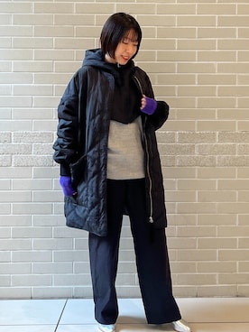 「アイテム（手袋、パープル系）」を使った、miku.さん（レディース・153cm）の秋コーディネート