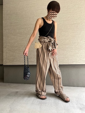 「腰巻きスタイル」｜「アイテム（オールインワン・サロペット）」を使った、おきゅさん（レディース・167cm）の夏コーディネート