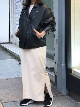 「ママファッション」｜「アイテム（ライダースジャケット）」を使った、クロマメさん（レディース・161cm）の秋コーディネート