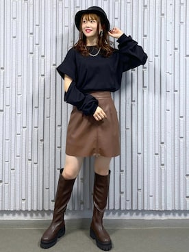 「PAGEBOY（ページボーイ）のWEB限定アイテム / 2WAYレイヤードロンT（Tシャツ/カットソー）」を使った、みはさん（レディース・155cm）の秋コーディネート