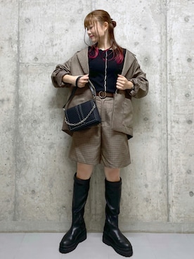 「PAGEBOY（ページボーイ）のチェーンスタッズショルダー（ショルダーバッグ）」を使った、みはさん（レディース・155cm）の秋コーディネート