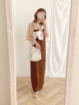 「select MOCA by son（セレクトモカバイソン）の【定番】オーバーシア―トップス（シャツ/ブラウス）」を使った、chocoさん（レディース・153cm）の夏コーディネート