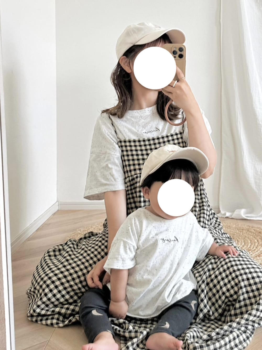 「プチプラ、しまむら、親子コーデ、リンクコーデ、男の子ママ、ママコーデ、シミラールック」｜「しまむらのアイテム（トップス、ホワイト系）」を使った、chocoさん（レディース・153cm）の夏コーディネートの1枚目の写真