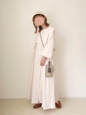 「ストローハット」｜「アイテム（シャツワンピース）」を使った、chocoさん（レディース・153cm）の春コーディネート
