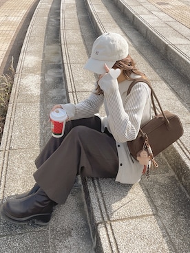 「アイテム（キャップ）」を使った、chocoさん（レディース・153cm）の秋コーディネート