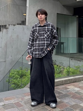 「GIDEAL.のアイテム（シャツ/ブラウス、ブラック系）」を使った、がーさん（メンズ・177cm）の春コーディネート